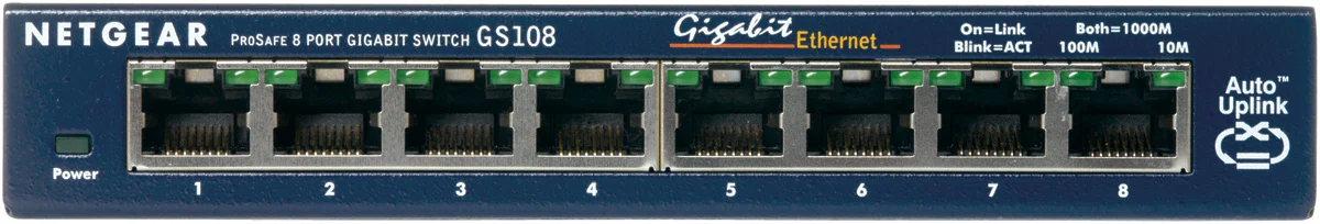 NETGEAR GS108GE мрежов суич Неуправляем Gigabit Ethernet (10/100/1000) Син