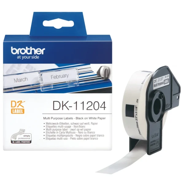 Brother DK-11204 етикетна лента Черен на бял фон — DK11204