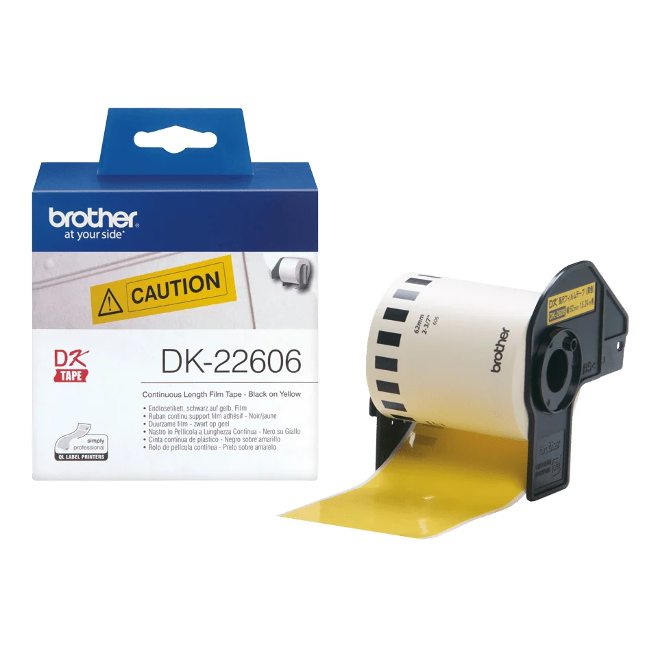 Brother DK-22606 етикетна лента Черен на жълт фон — DK22606