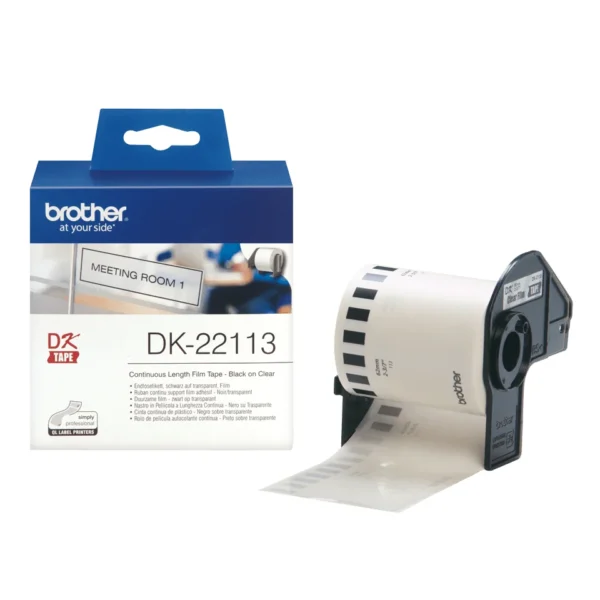 Brother DK-22113 етикетна лента Черен на прозрачен фон — DK22113