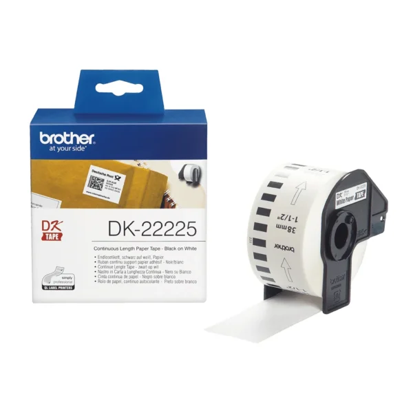 Brother DK-22225 етикетна лента Черен на бял фон — DK22225