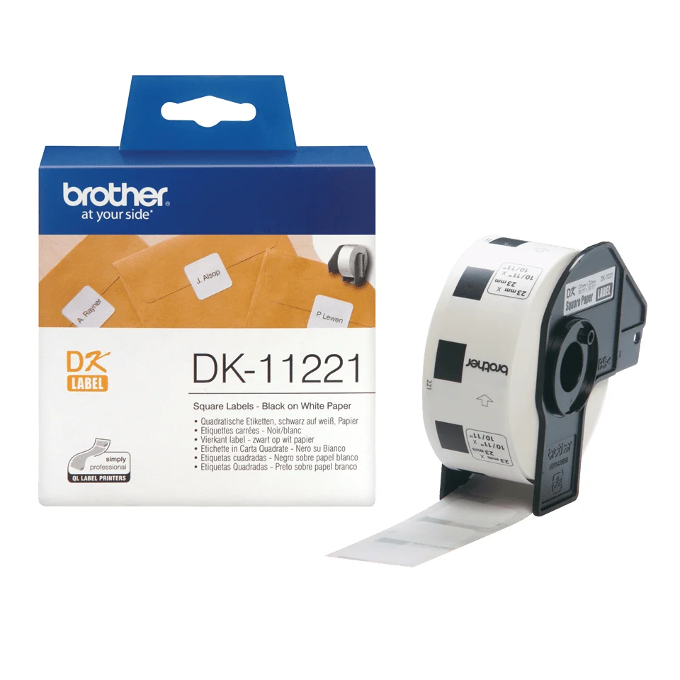 Brother DK-11221 етикетна лента Черен на бял фон — DK11221