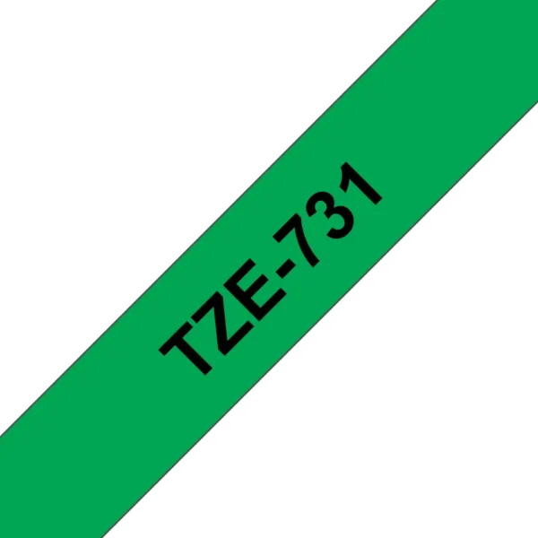 Brother TZE-731 етикетна лента Черен на зелен фон — TZE731