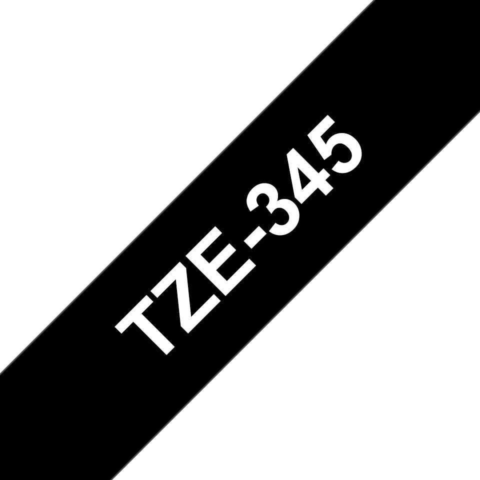 Brother TZE-345 етикетна лента Бяло на черен фон — TZE345