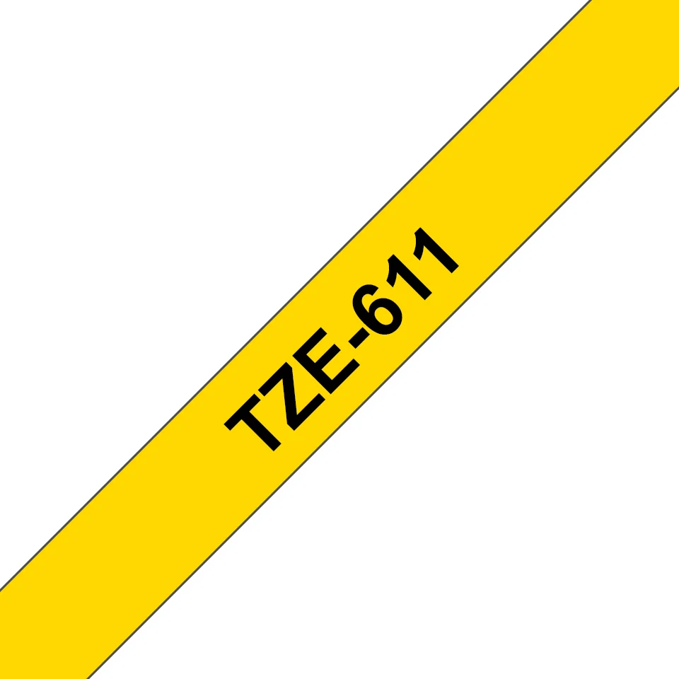 Brother TZE-611 етикетна лента Черен на жълт фон — TZE611