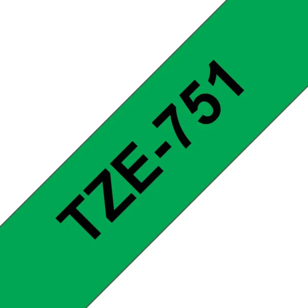 Brother TZE-751 етикетна лента Черен на зелен фон — TZE751