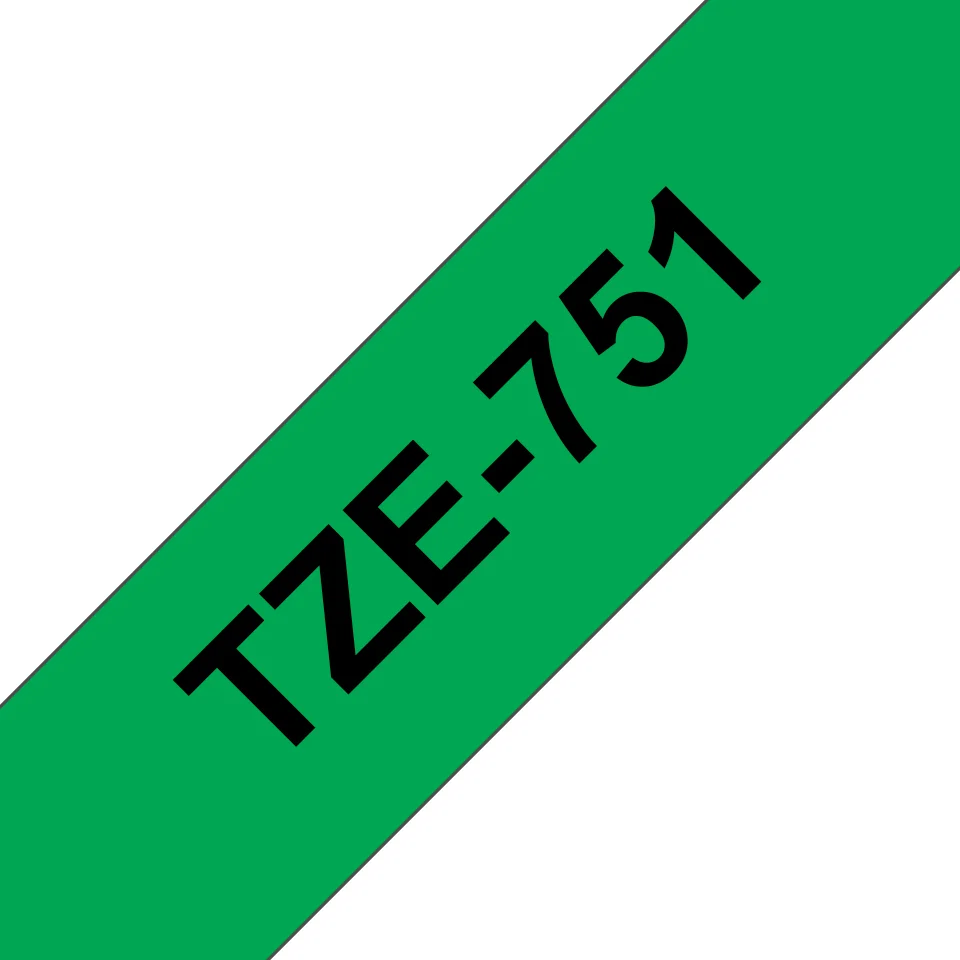 Brother TZE-751 етикетна лента Черен на зелен фон — TZE751