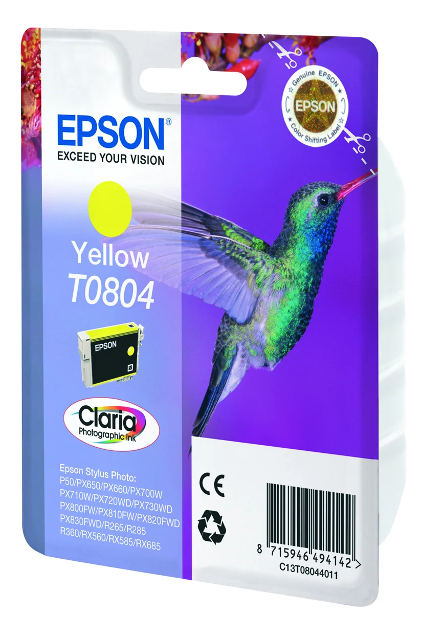 Epson Hummingbird Singlepack Yellow T0804 Claria Photographic Ink — C13T08044011 Epson Hummingbird Singlepack Yellow T0804 Claria Photographic Ink — C13T08044011