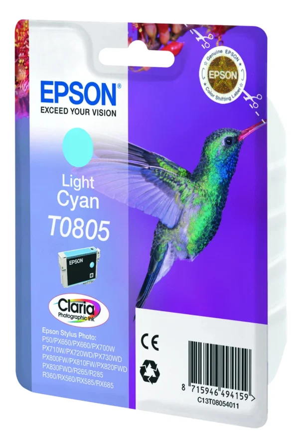 Epson Hummingbird Singlepack Light Cyan T0805 Claria Photographic Ink — C13T08054011