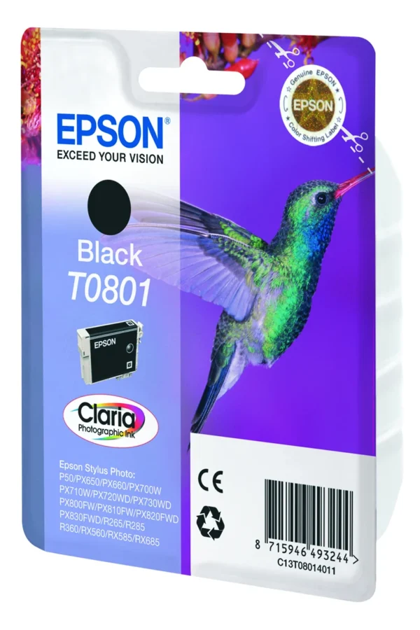 Epson Hummingbird Singlepack Black T0801 Claria Photographic Ink — C13T08014011