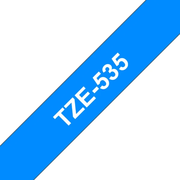 Brother TZE-535 етикетна лента Бяло на син фон — TZE535