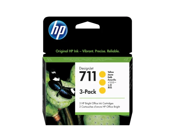 HP Комплект от 3 касети с мастило 711, цвят жълт, 29 мл — CZ136A