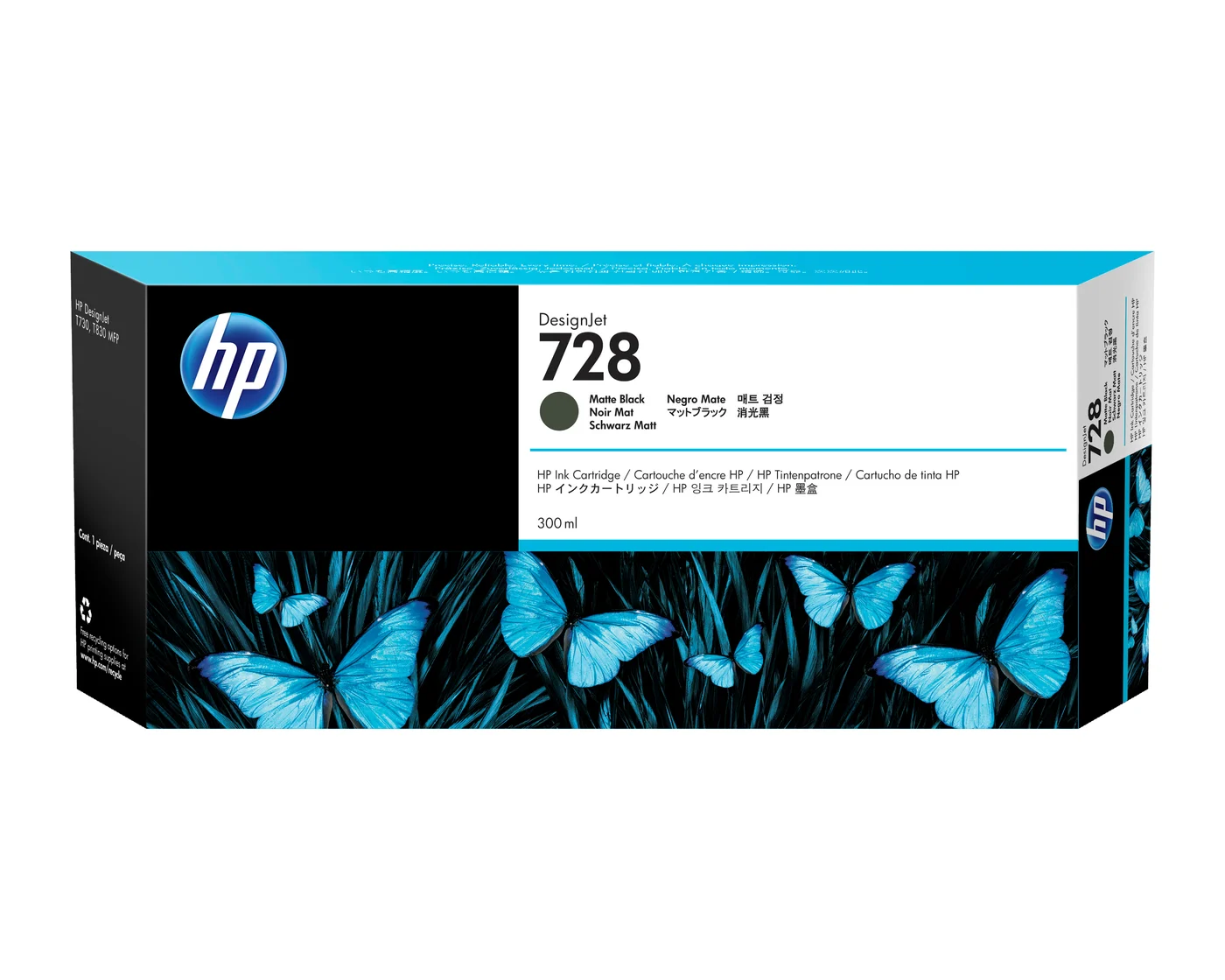 HP 728 300-ml Matte Black DesignJet Ink Cartridge — F9J68A