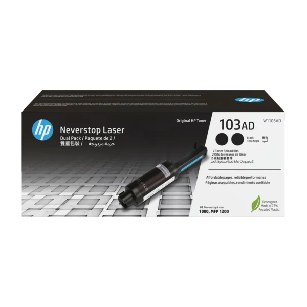 HP 103AD Dual Pack Black Original Neverstop Laser Toner Reload Kit — W1103AD