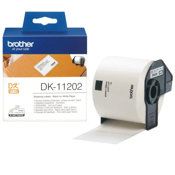 Brother DK-11202 етикетна лента Черен на бял фон — DK11202