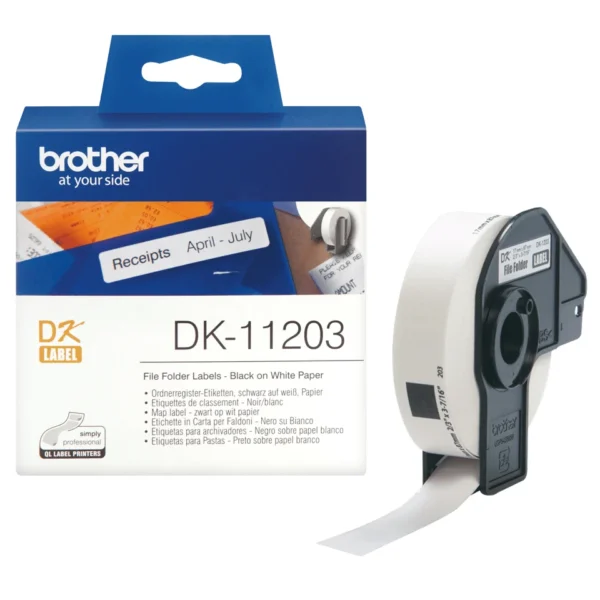 Brother DK-11203 етикетна лента Черен на бял фон — DK11203