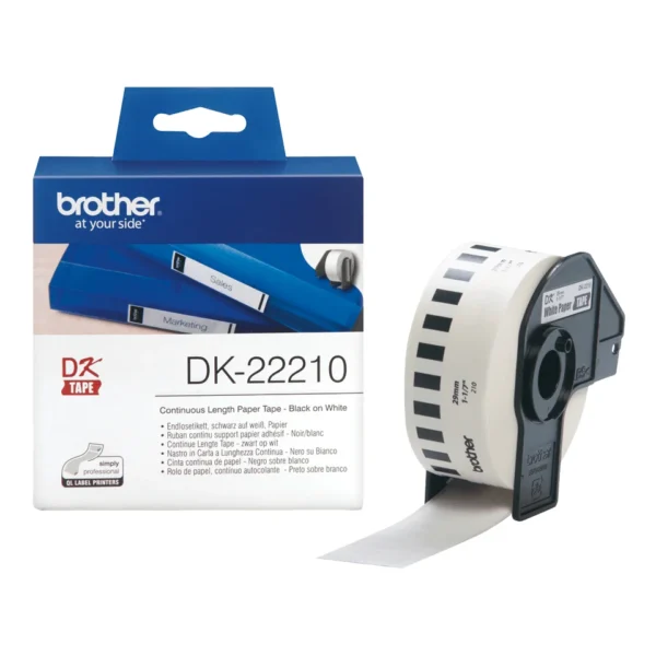 Brother DK-22210 етикетна лента Черен на бял фон — DK22210