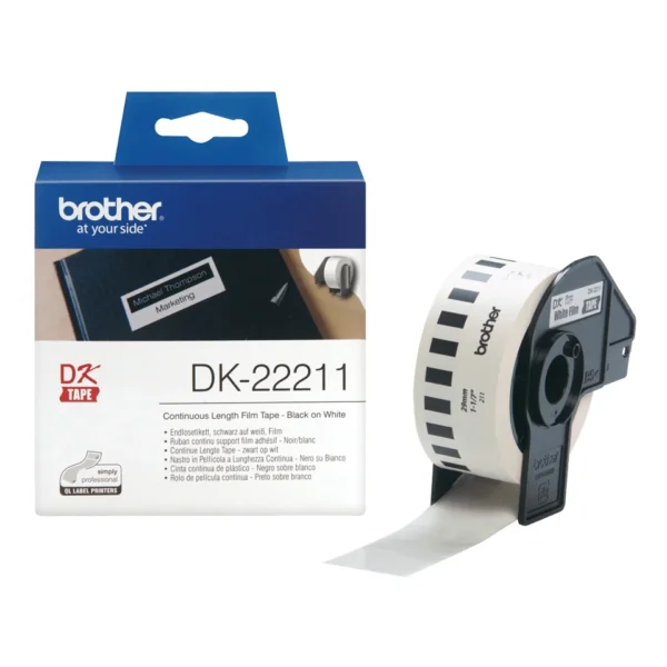 Brother DK-22211 етикетна лента Черен на бял фон — DK22211