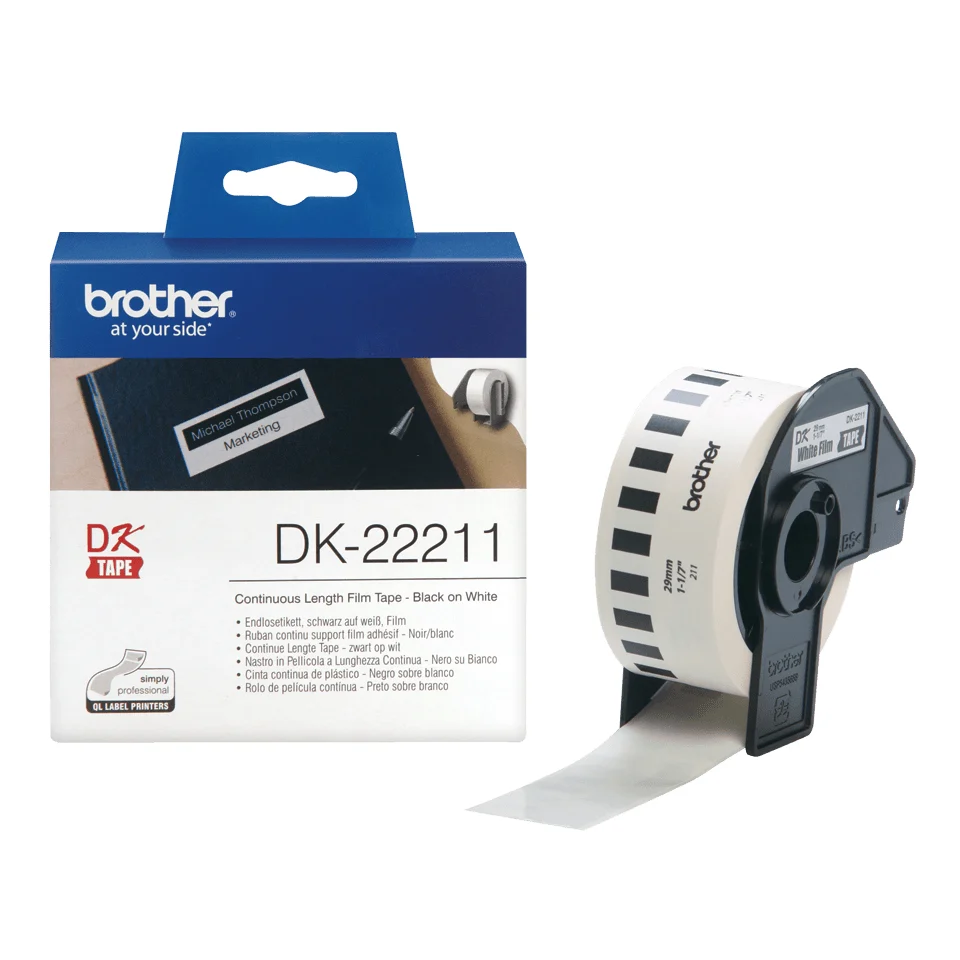 Brother DK-22211 етикетна лента Черен на бял фон — DK22211