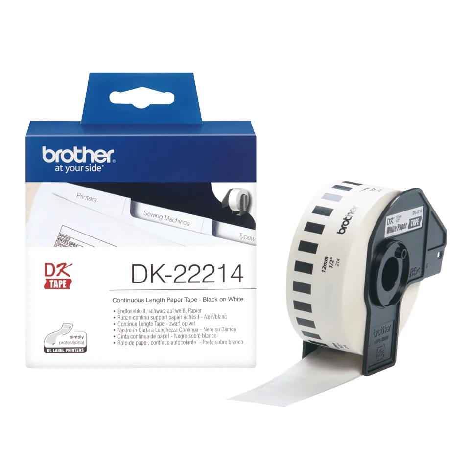 Brother DK-22214 етикетна лента Черен на бял фон — DK22214