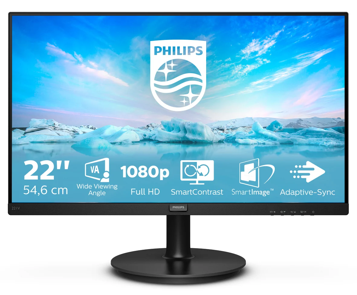 Philips V Line 221V8A/00 компютърен монитор 54,6 см (21.5") 1920 x 1080 пиксела Full HD LED Черен