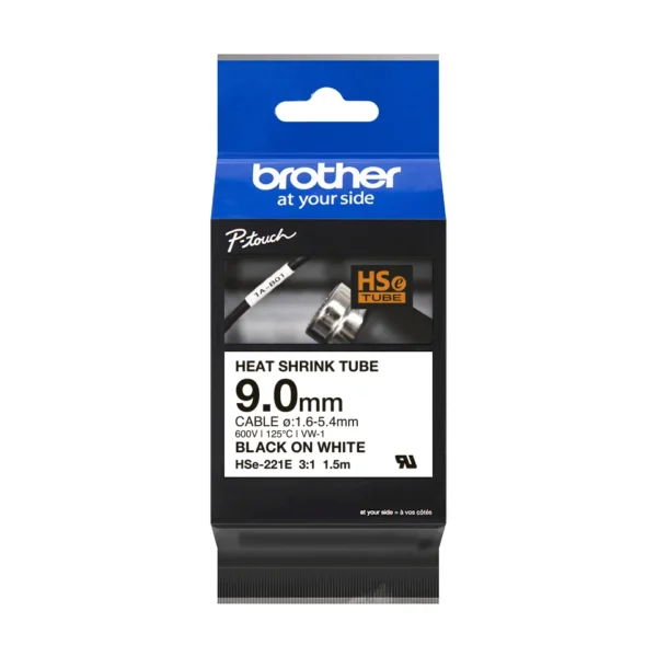 Brother HSE-221E етикетна лента Черен на бял фон — HSE221E