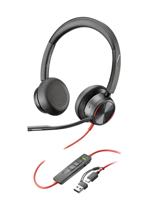HP Poly Blackwire 8225 стерео USB-C слушалки + USB-C/A адаптер — 8X223AA