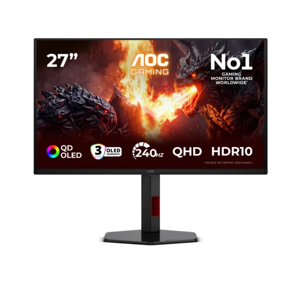 AOC G4 Q27G4ZDR компютърен монитор 67,3 см (26.5") 2560 x 1440 пиксела Quad HD QD-OLED Черен, Червен