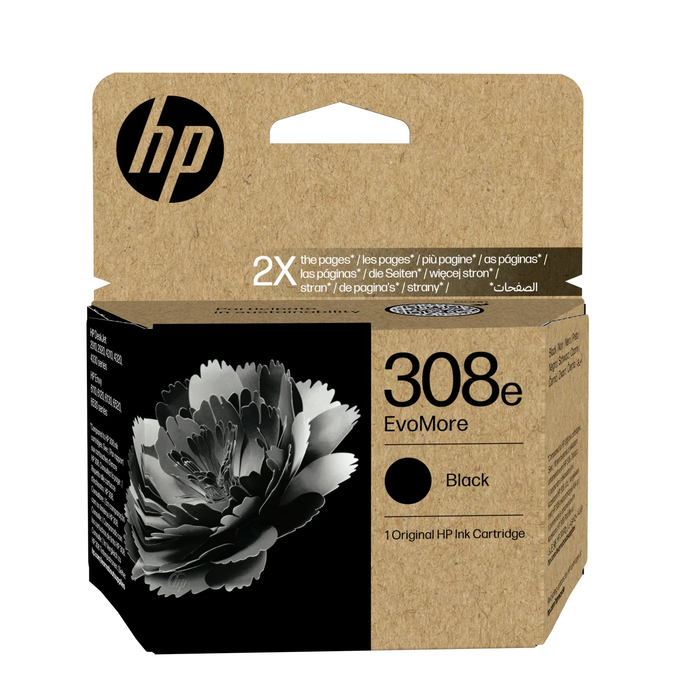HP Оригинална касета с мастило 308e, цвят черен — 7FP22UE#LS1