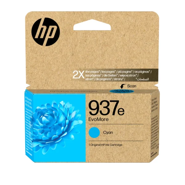 HP Оригинална касета с мастило 937e EvoMore, циан — 4S6W6NE#LS1