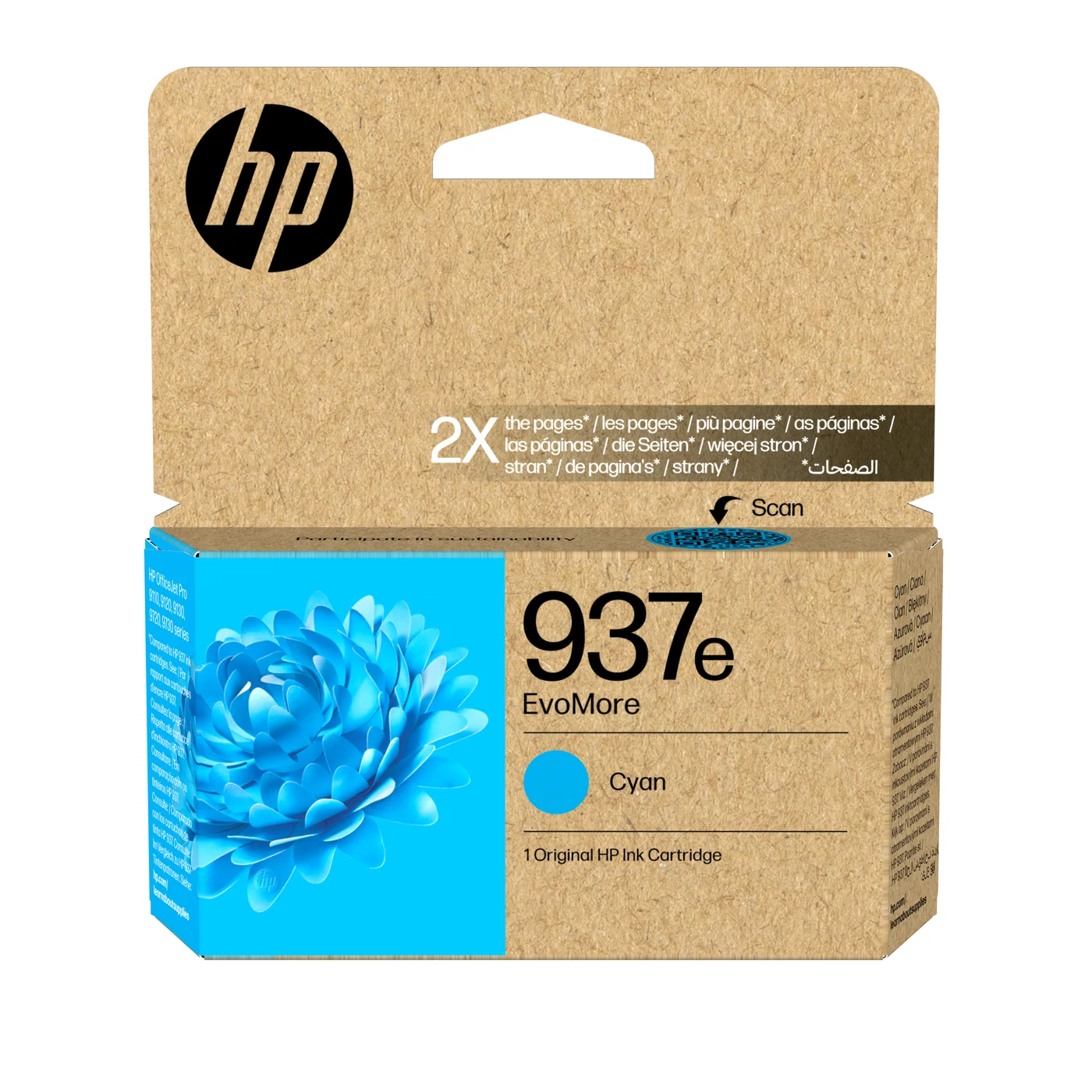 HP Оригинална касета с мастило 937e EvoMore, циан — 4S6W6NE#LS1
