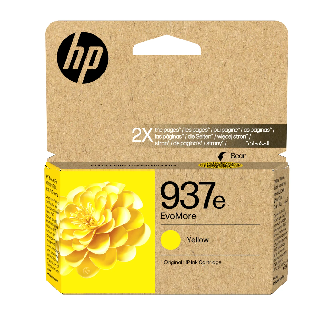 HP Оригинална касета с мастило 937e EvoMore, жълт — 4S6W8NE#LS1 HP Оригинална касета с мастило 937e EvoMore, жълт — 4S6W8NE#LS1